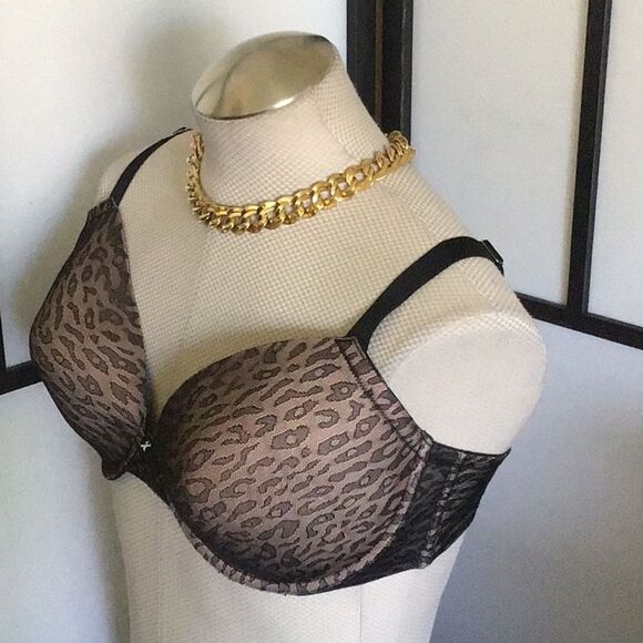 40DD Frederick's of Hollywood Full Coverage Animal Print Black Bra Vintage Y2K - Picture 2 of 10